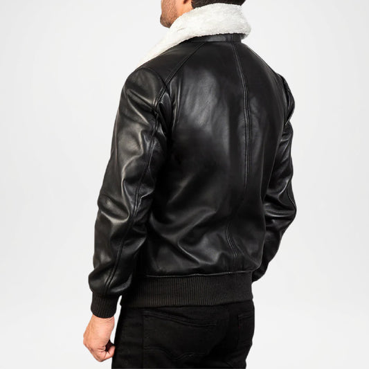airin g 1 black leather bomber jacket
