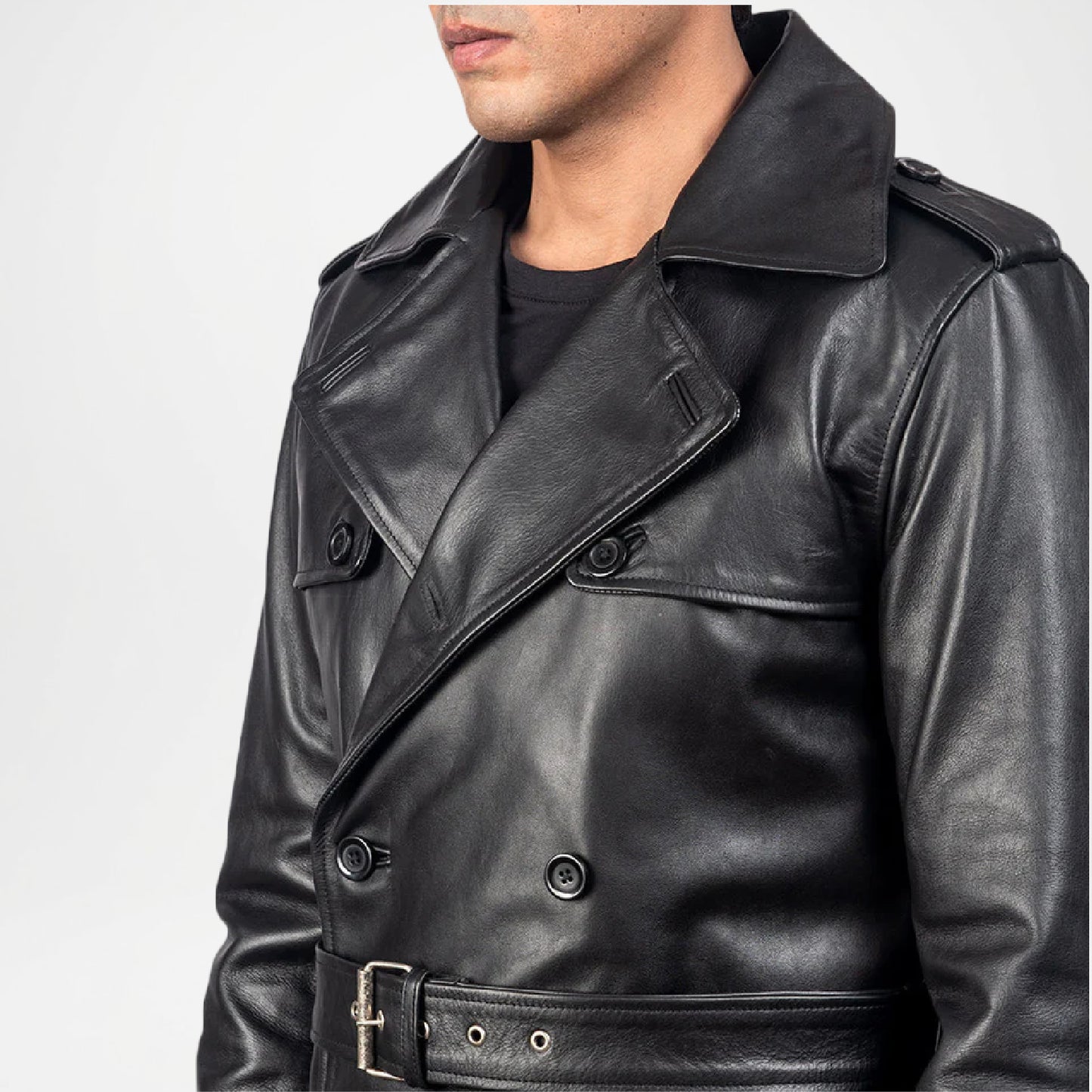 Men’s Black Royson Leather Duster Coat
