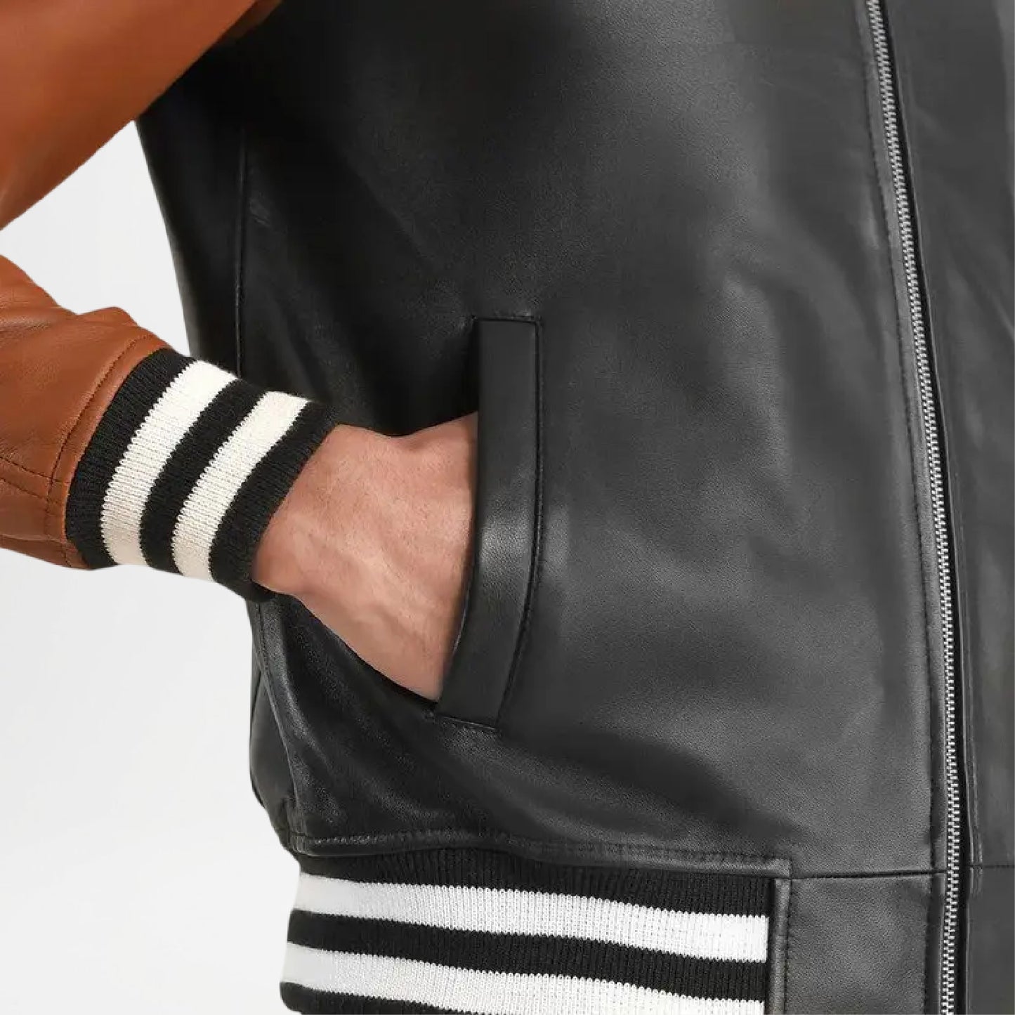 black and brown varsity jacket mens
