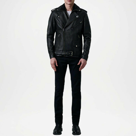 black kole leather biker jacket men's
