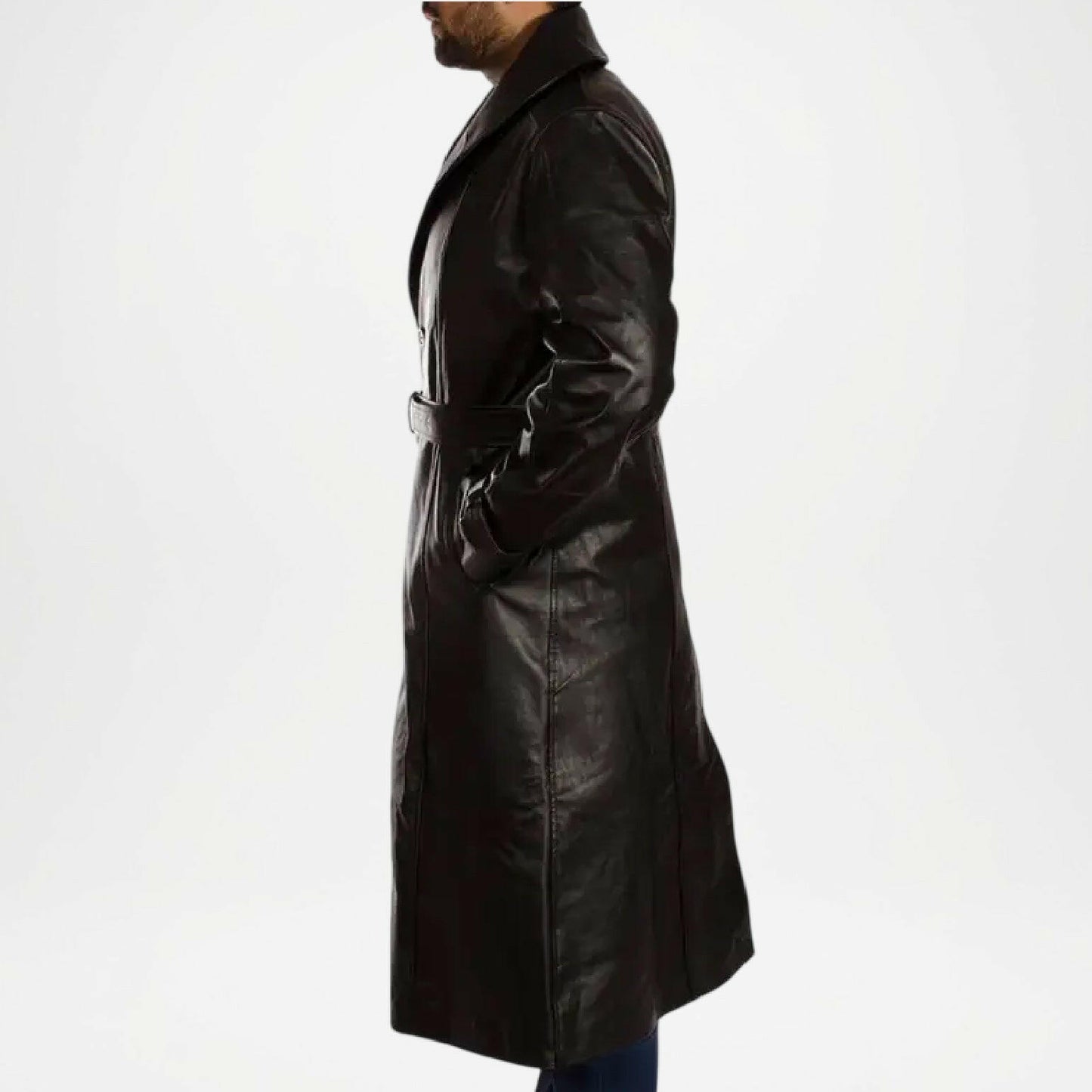 mens black leather trench coats