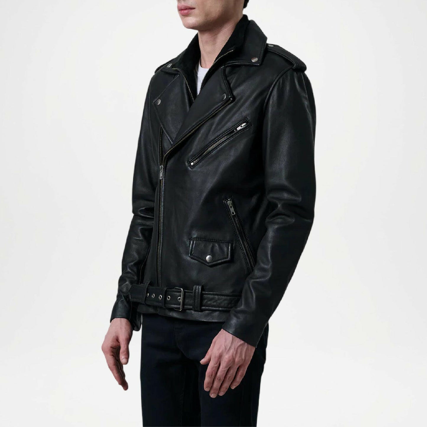 kole leather biker jacket all black
