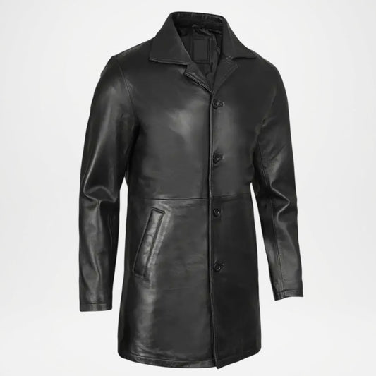 Men’s Black Leather Car Coat Modern Fit