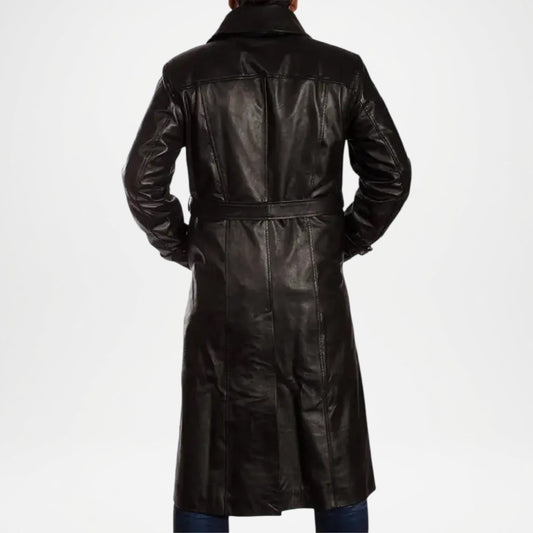 Hooligan Men’s Black Leather Trench Coat