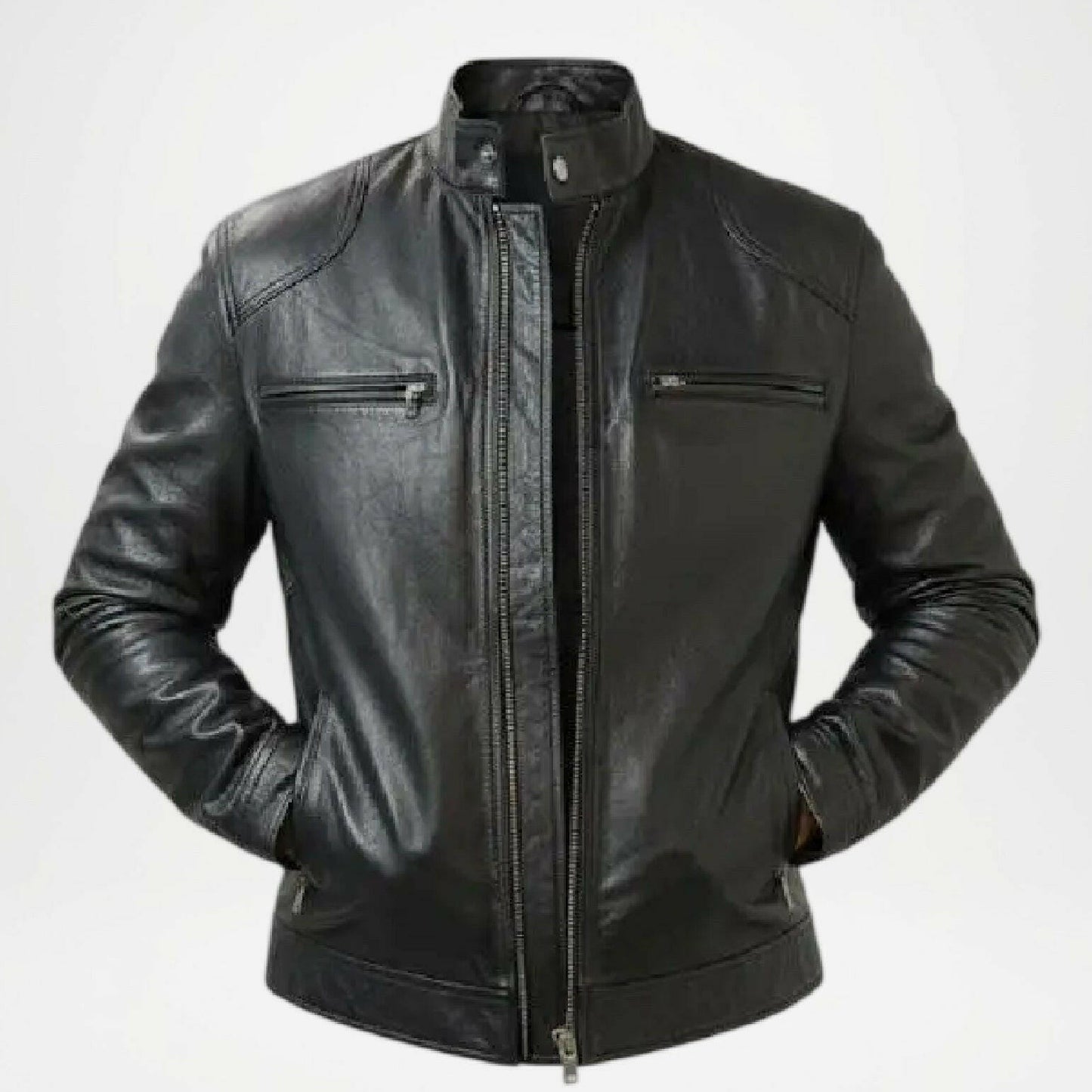 men's black leather racing jacket