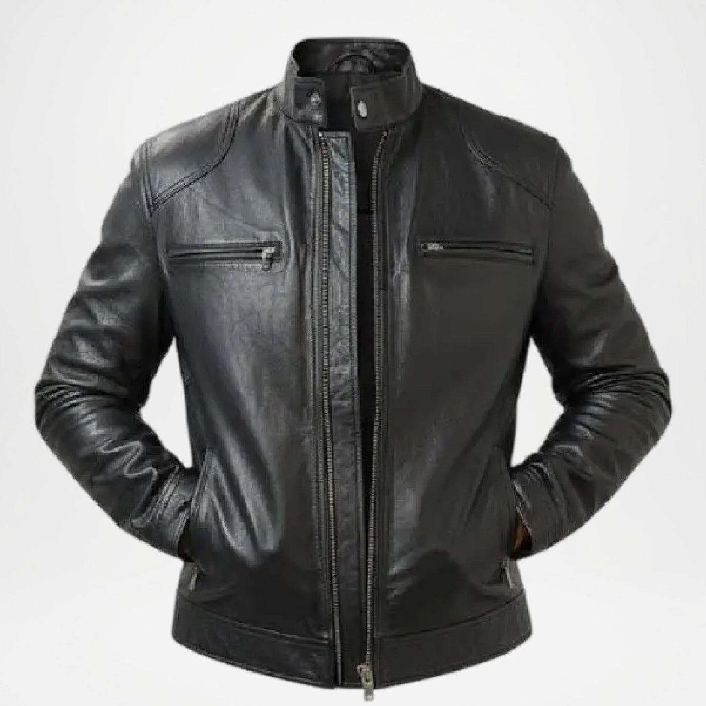 men's black leather racing jacket