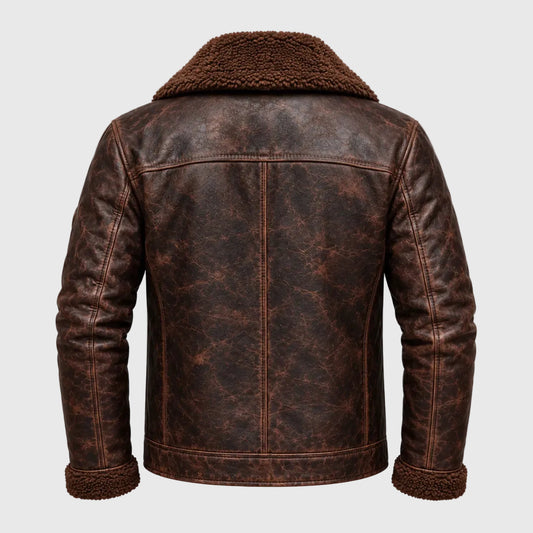 Back View Of Vintage Shearling Leather Jacket for Men