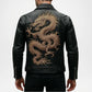 Dragon Leather Jacket Men – Black Embroidered Biker Jacket