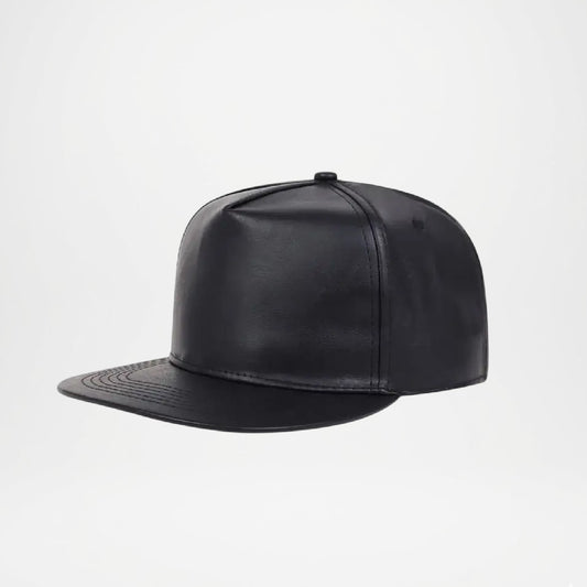 Black Leather Snapback Hat Cap for Men