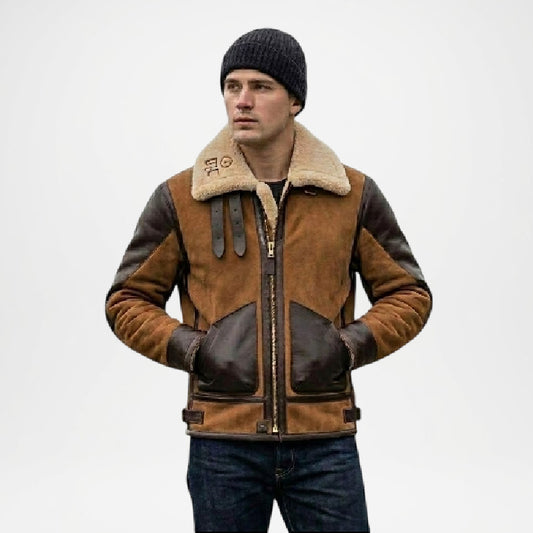 Mens Brown Shearling Aviator Jacket