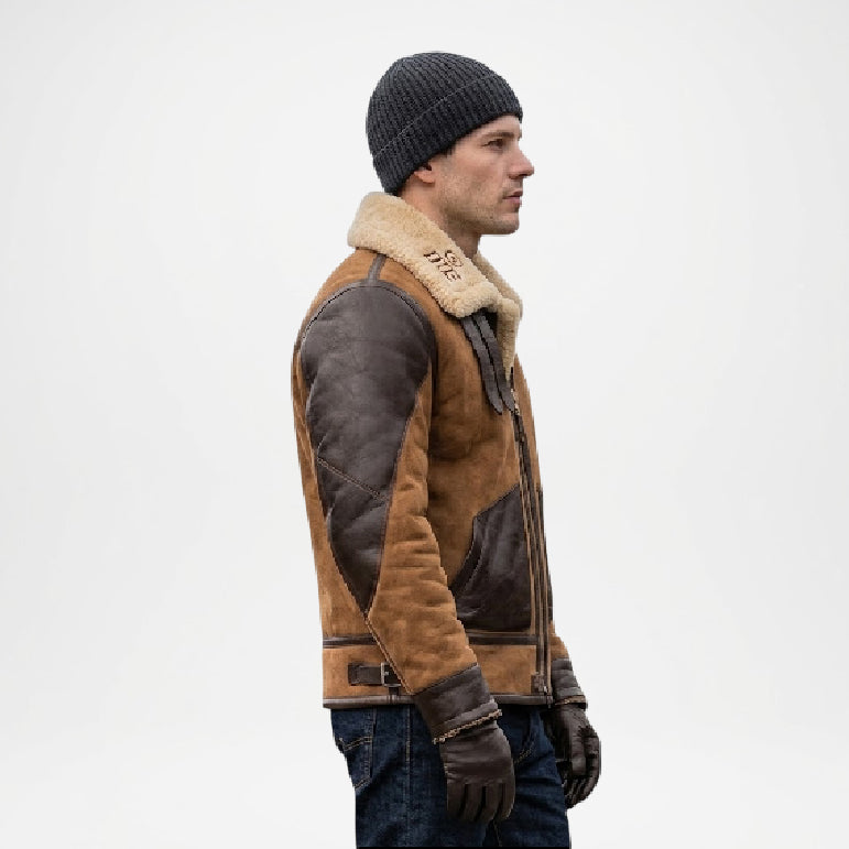 Mens Brown Shearling Aviator Jacket