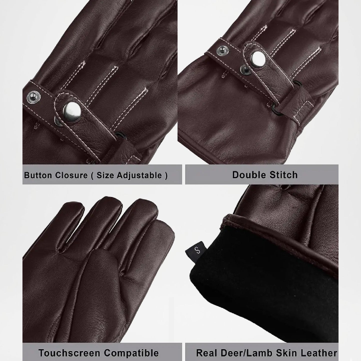 Mens Brown Leather Motorcycle Gloves