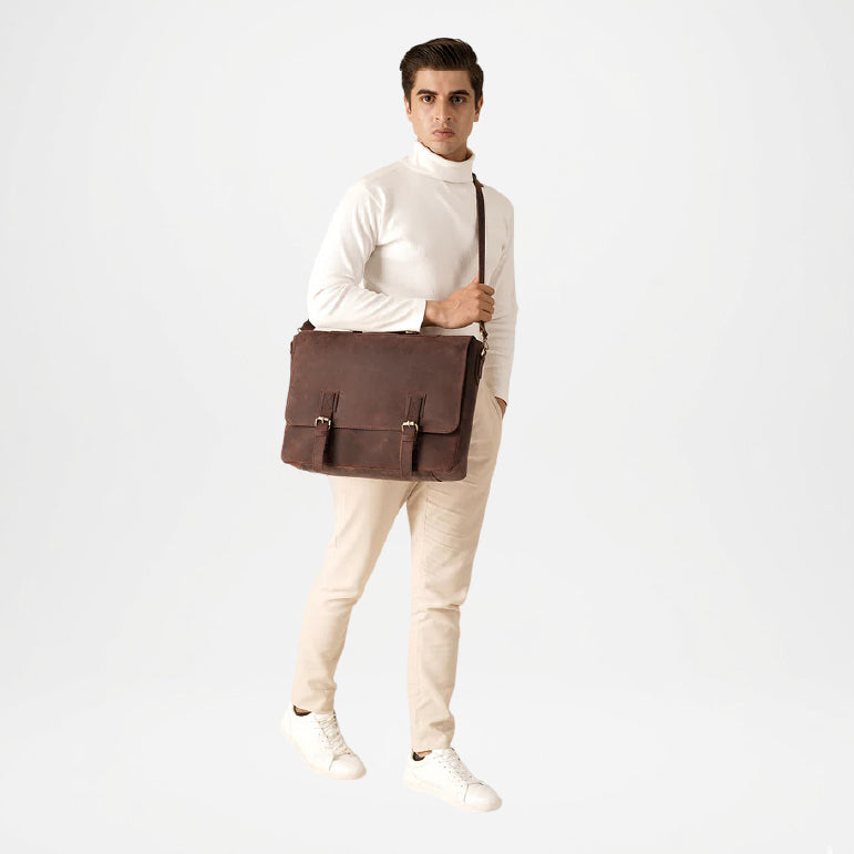 Cristoph Distressed Brown Leather Messenger Bag