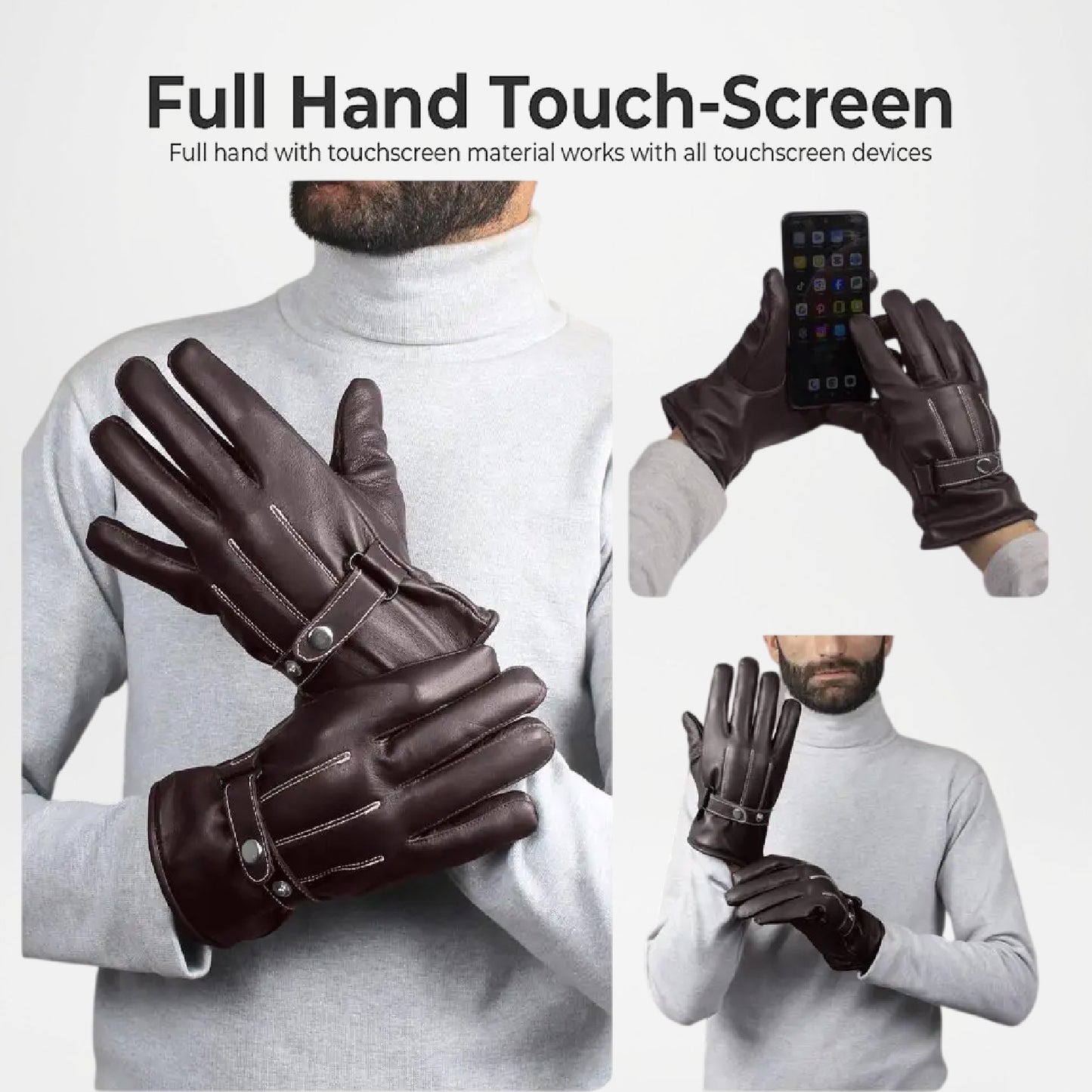 Mens Brown Leather Motorcycle Gloves