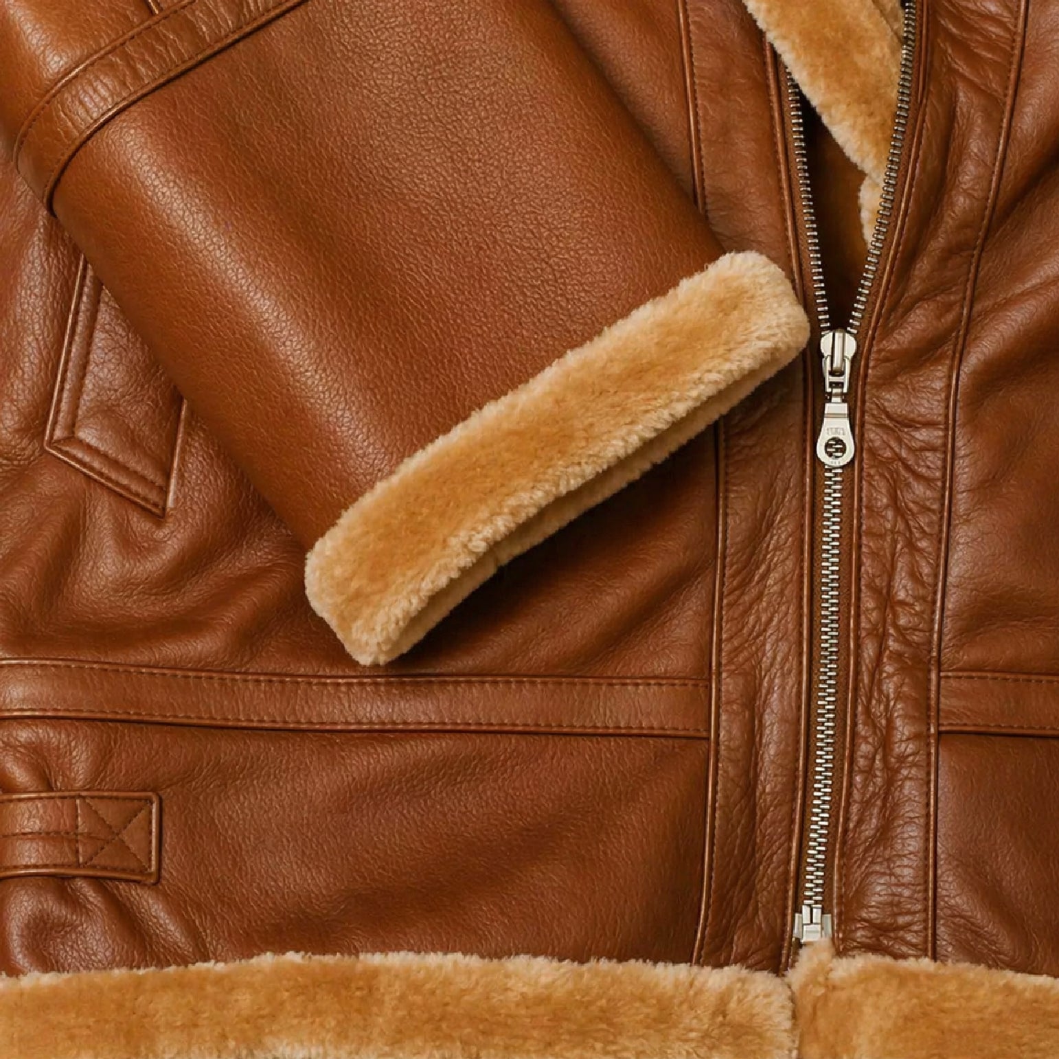 shearling lined leather jacket brown