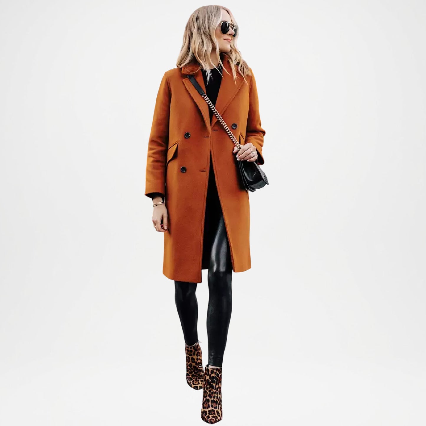 Brown Rust Wool Double Breasted Coat for Women