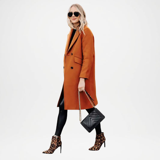 Brown Rust Wool Double Breasted Coat for Women