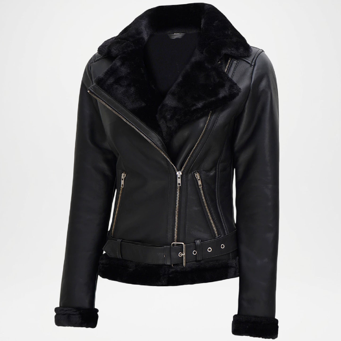 women's asymmetrical black leather jacket