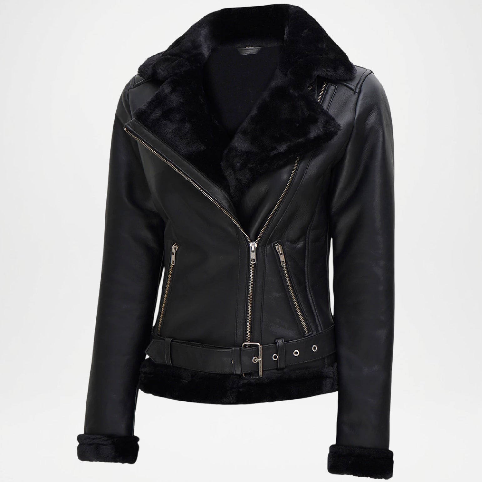 women's asymmetrical black leather jacket