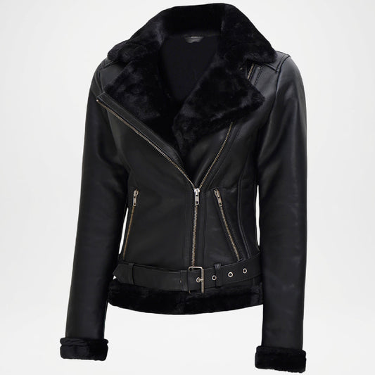 women's asymmetrical black leather jacket