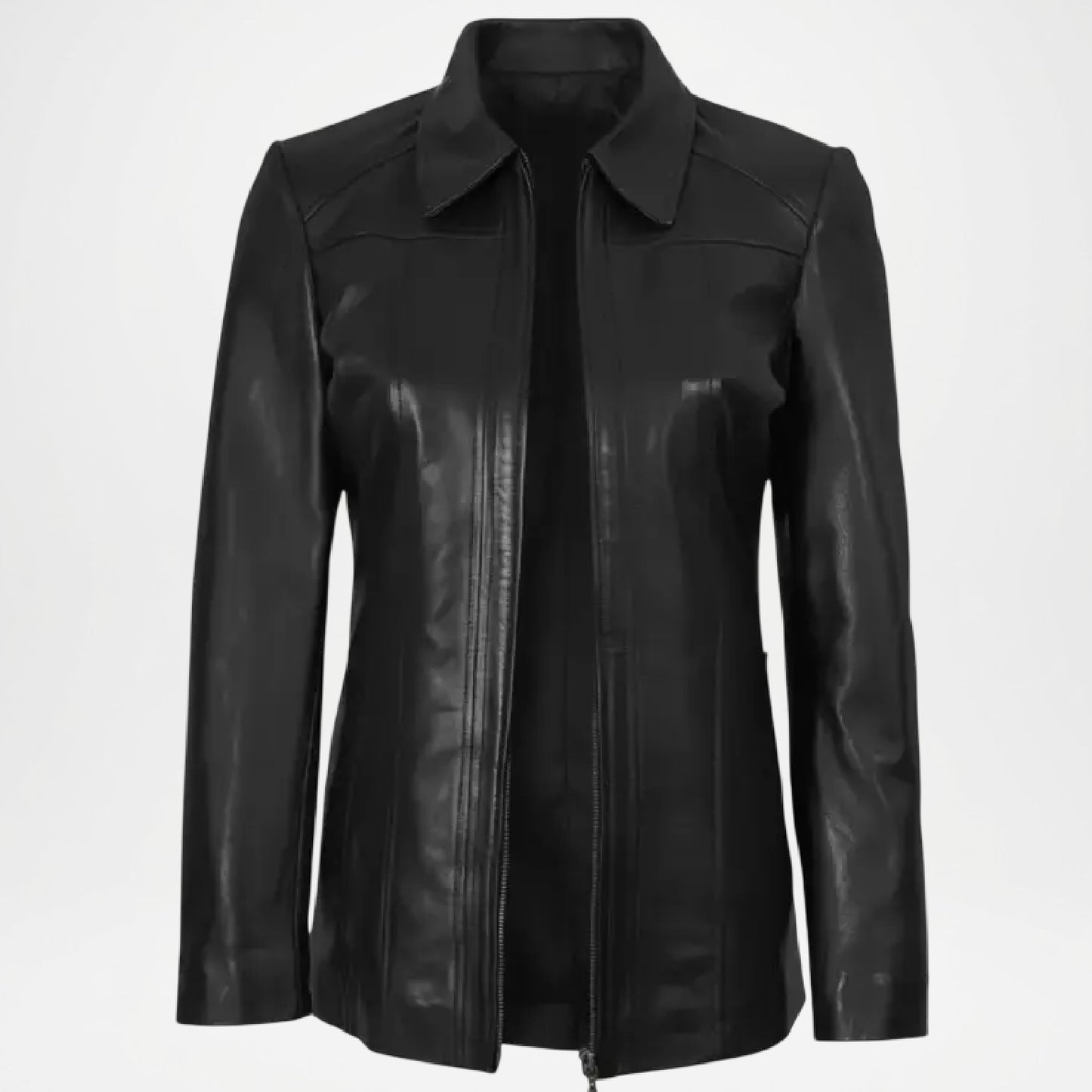Black leather jacket women on a white background