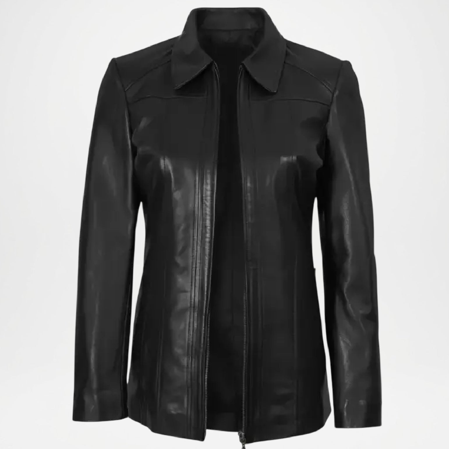 Black leather jacket women on a white background