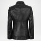Black leather jacket back side view women