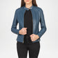 Blue Leather Biker Jacket for Women