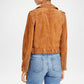 Tan Brown Cropped Suede Leather Jacket for Women