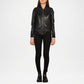Black Leather Bomber Jacket for Women