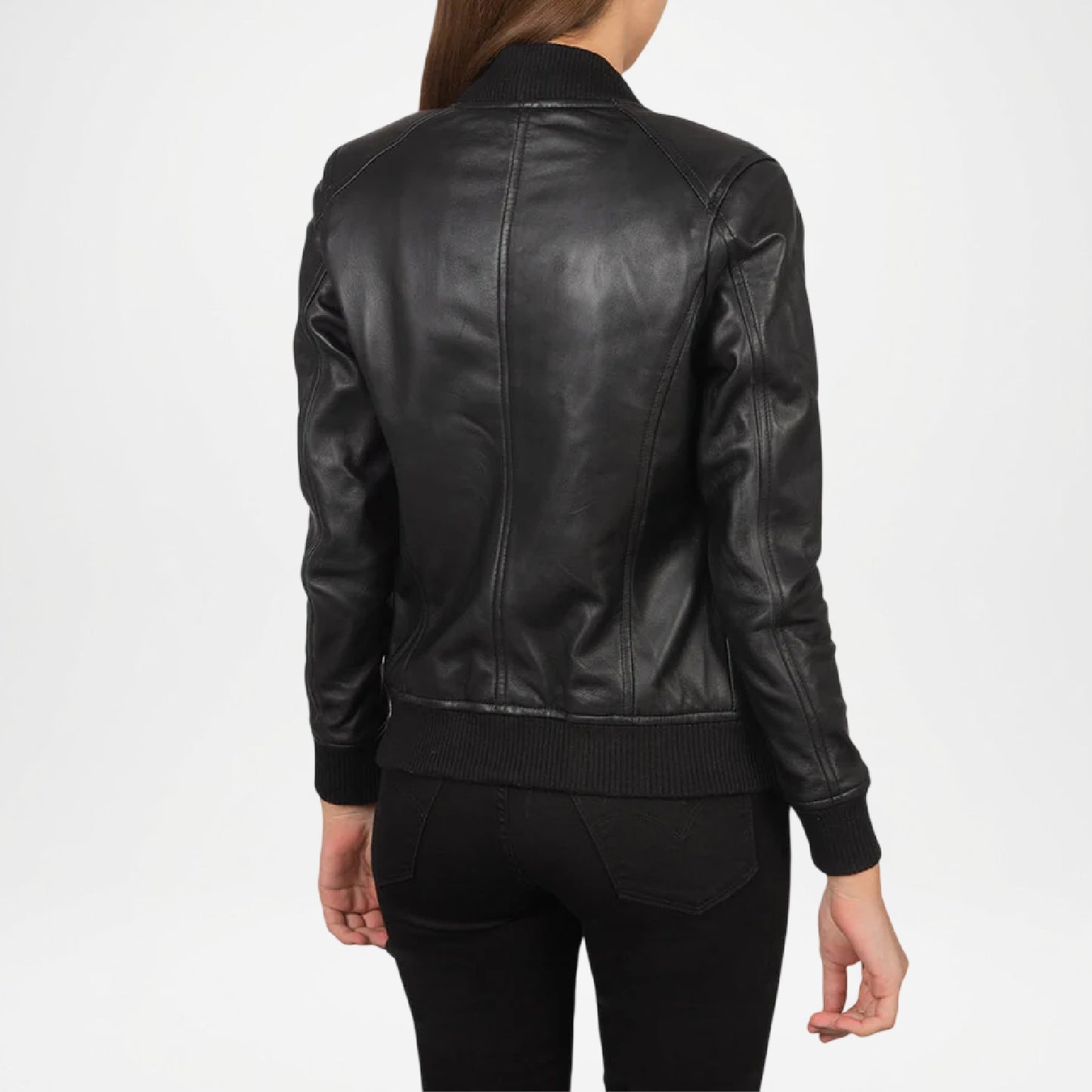 Black Leather Bomber Jacket for Women