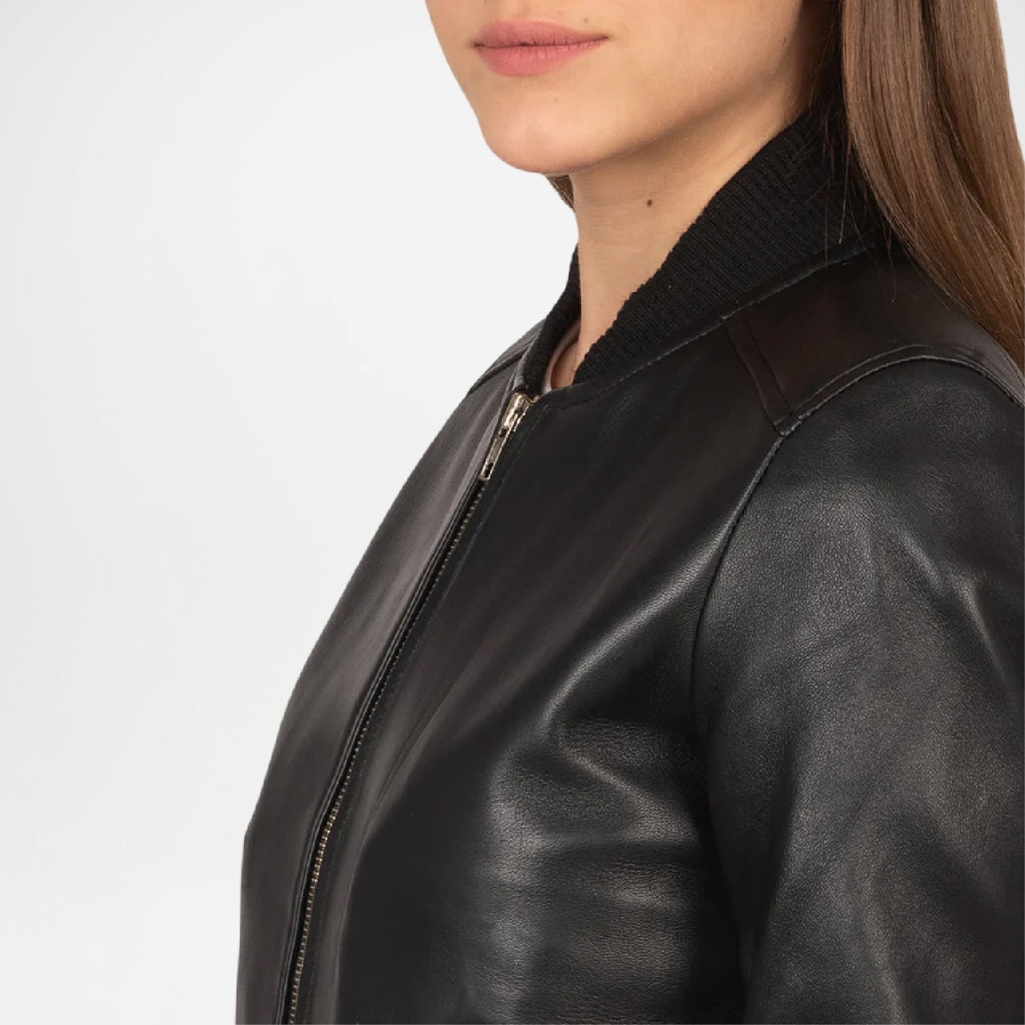 Black Leather Bomber Jacket for Women