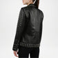 Black Studded Leather Biker Jacket for Women