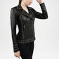 Black Studded Leather Biker Jacket for Women