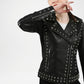Black Studded Leather Biker Jacket for Women
