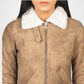 brown bomber shearling jacket women
