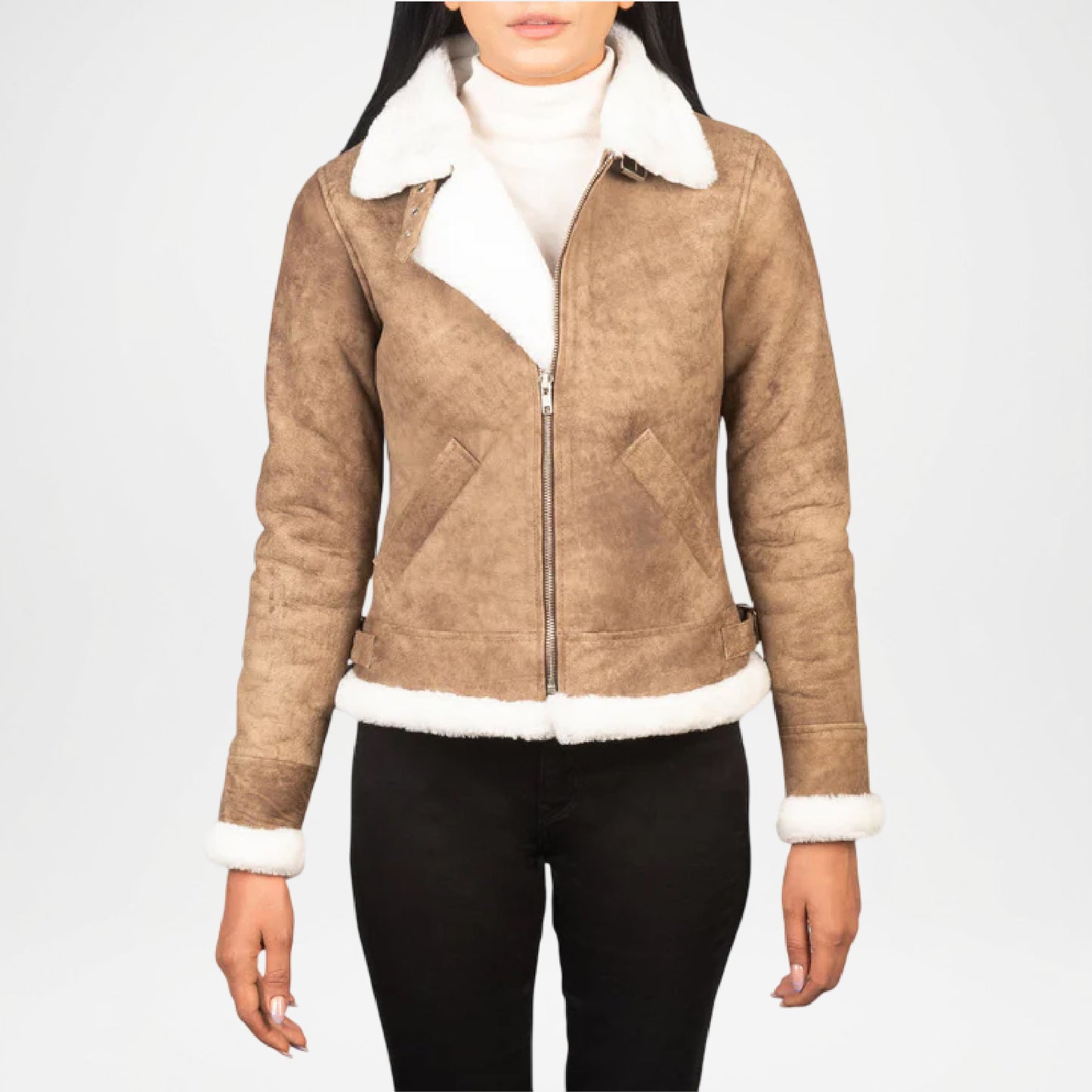 Brown B3 Shearling Bomber Jacket for Women