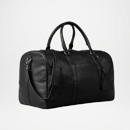 Darrio Black Leather Duffle Bag for Men
