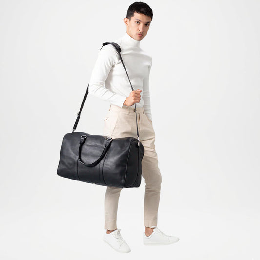 Darrio Black Leather Duffle Bag for Men