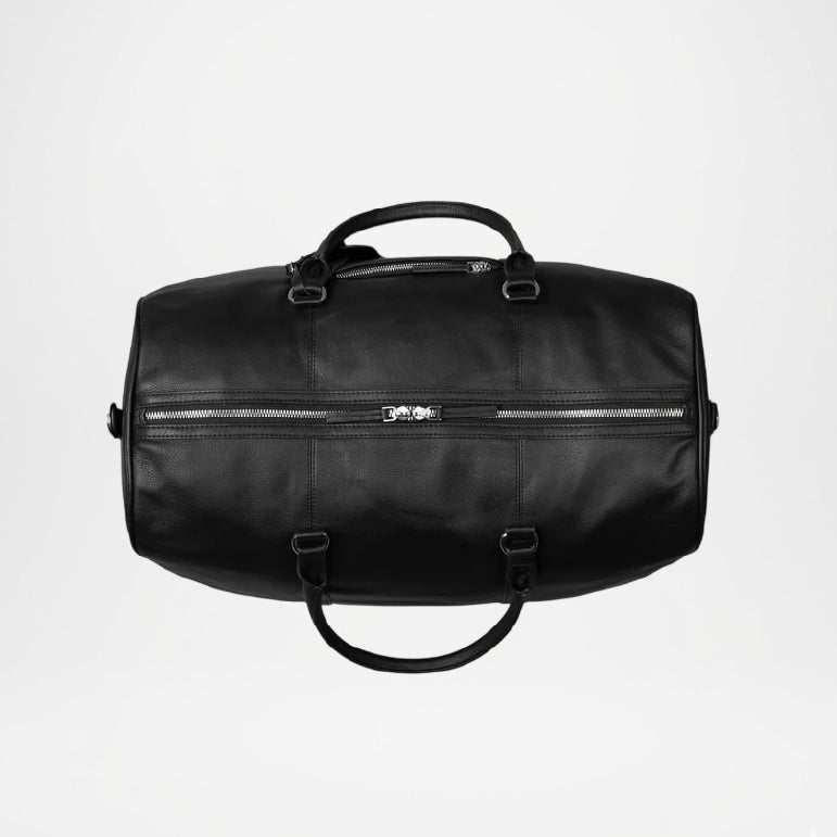 Darrio Black Leather Duffle Bag for Men