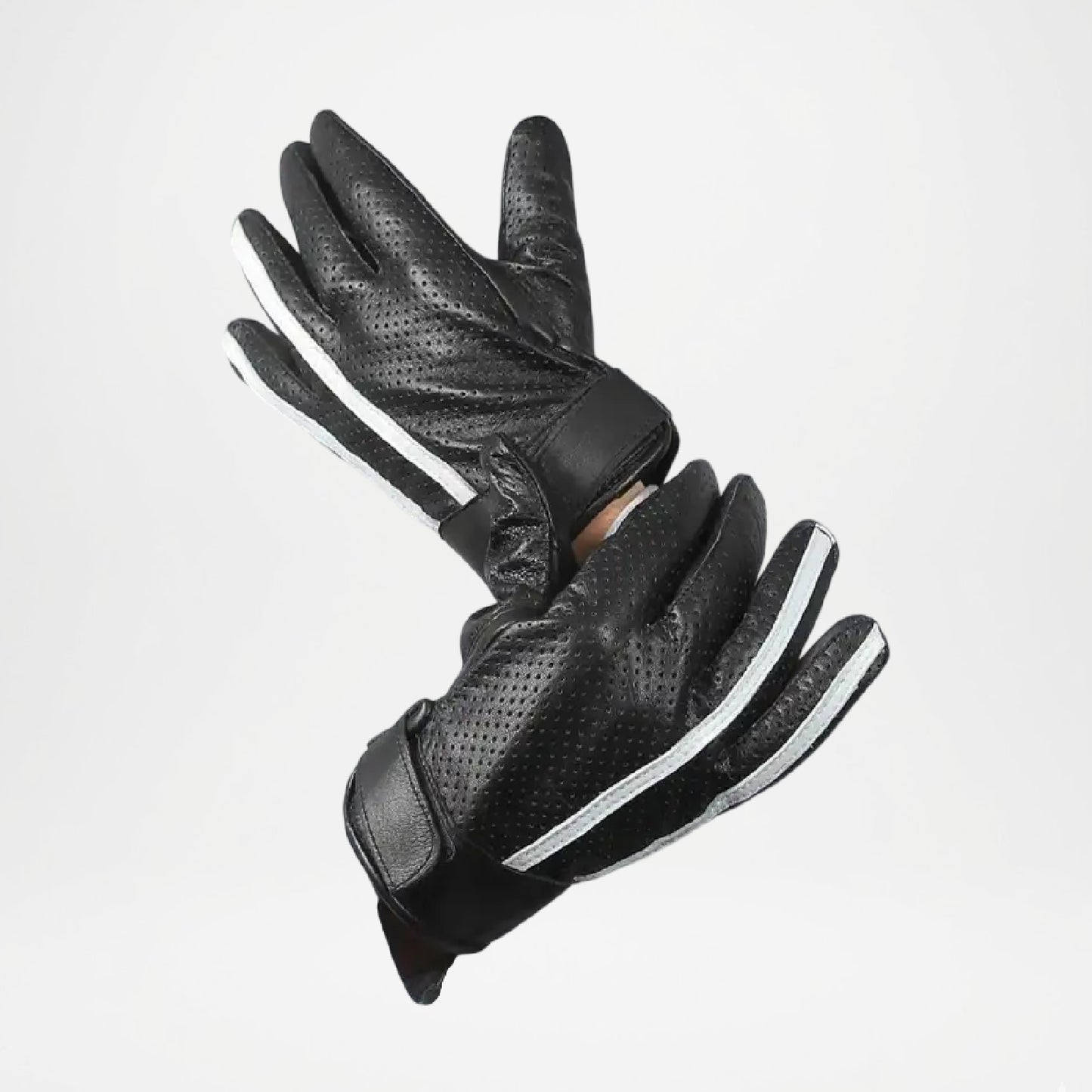 Saturn Men’s Black Leather Gloves With White Stripe