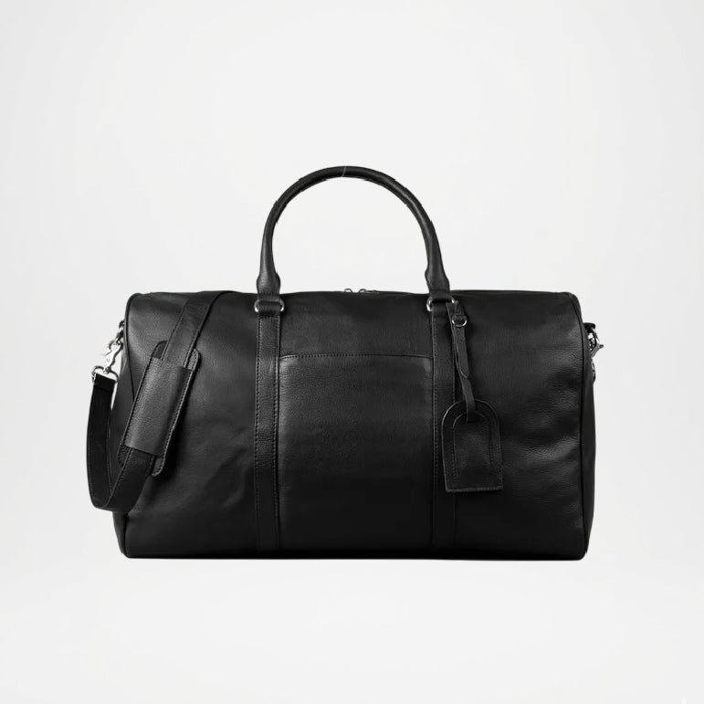 Darrio Black Leather Duffle Bag for Men