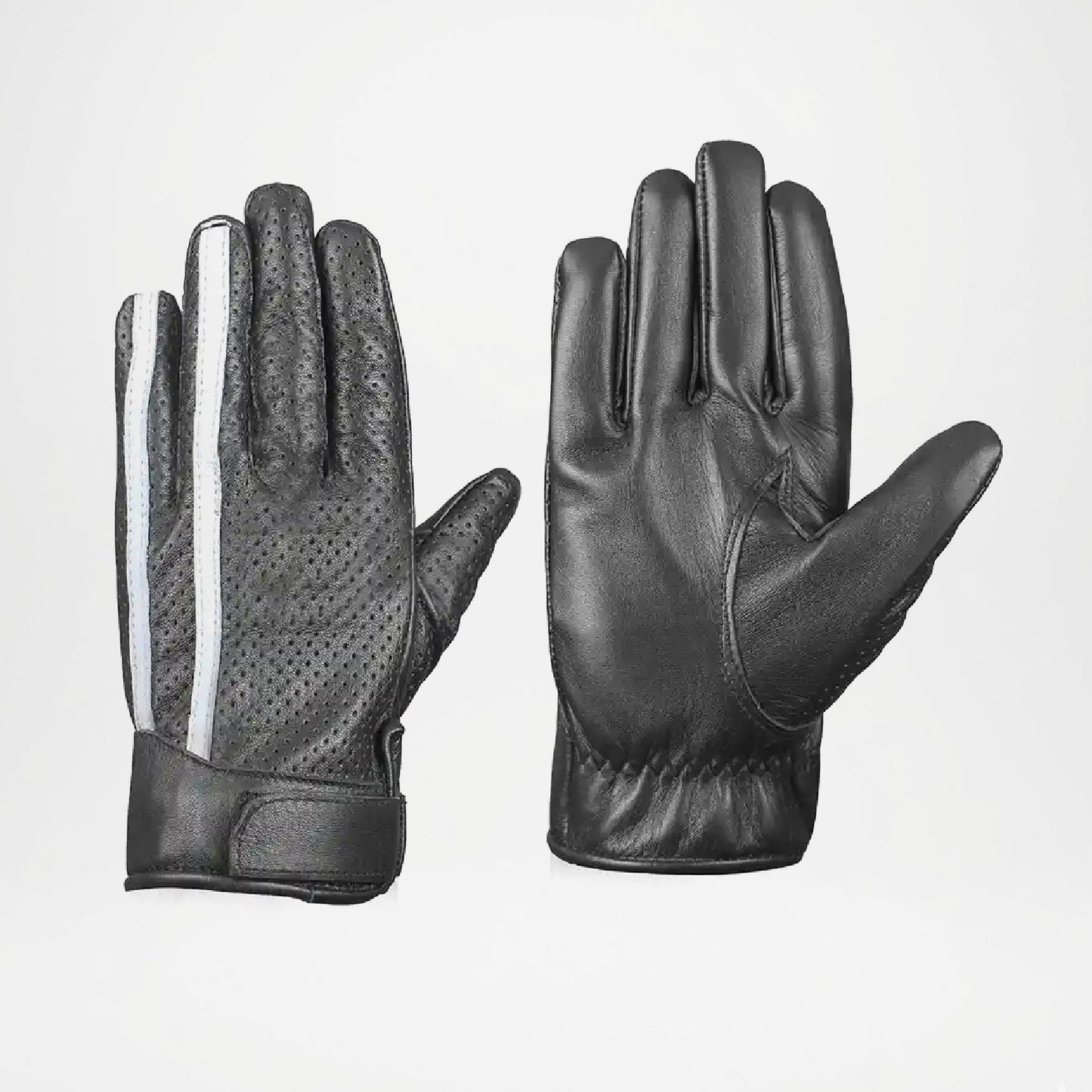 Saturn Men’s Black Leather Gloves With White Stripe