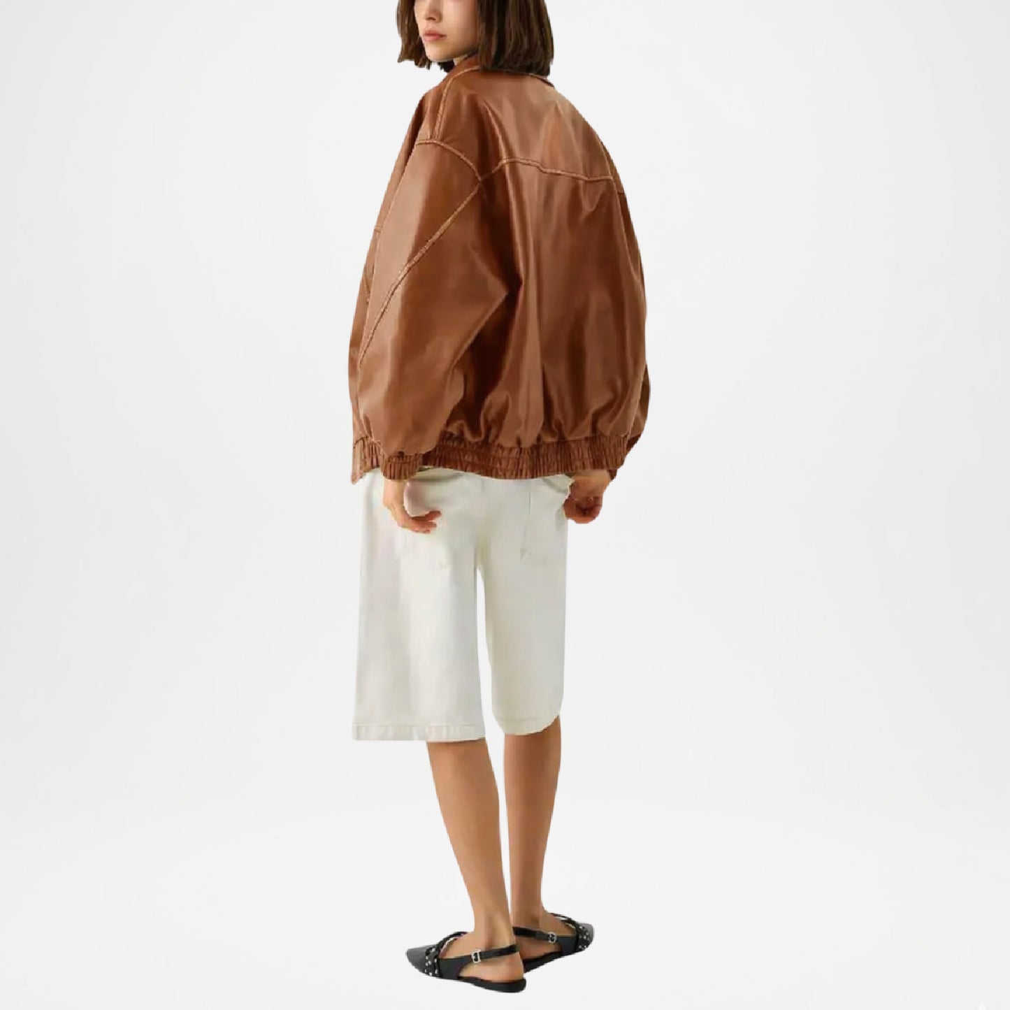 Flair Women’s Brown Leather Bomber Jacket