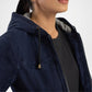 Blue Hooded Suede Bomber Jacket for Women