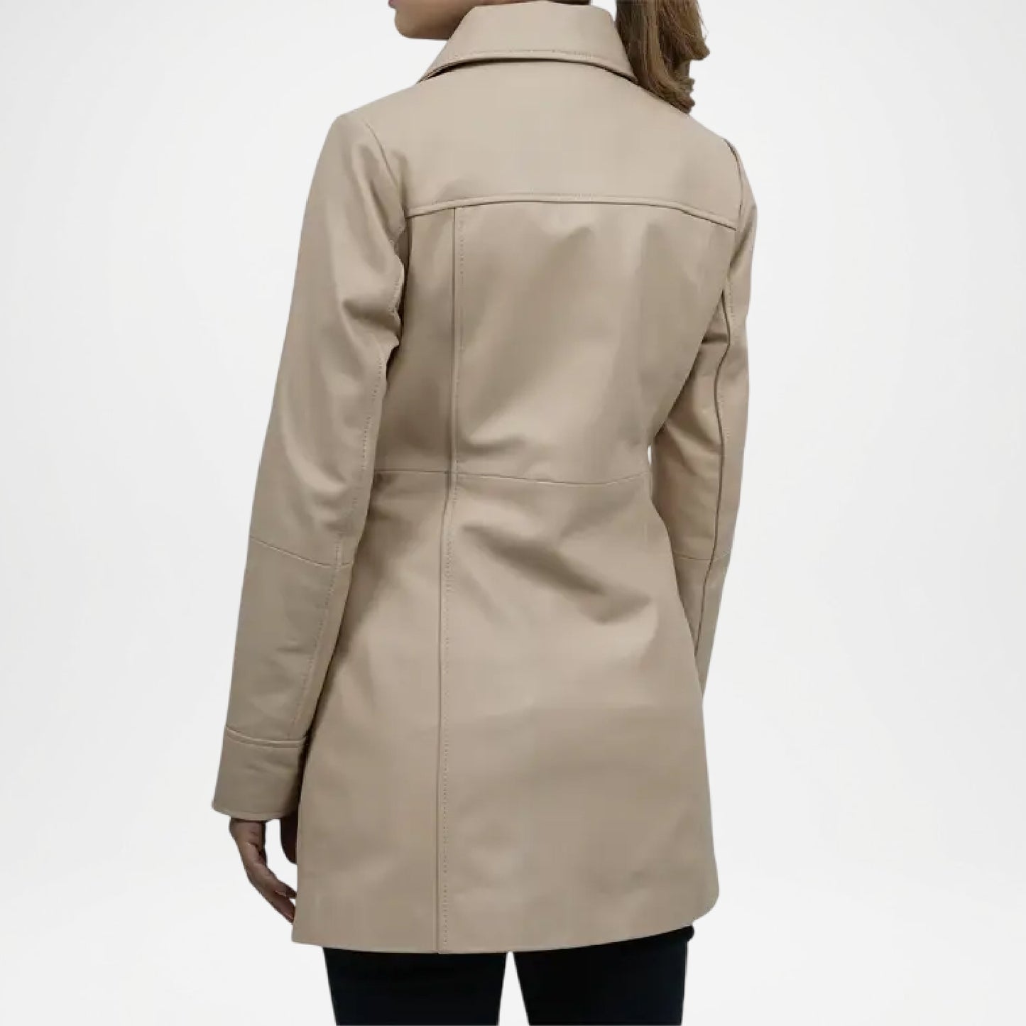 Biege Lambskin Leather Car Coat for Women