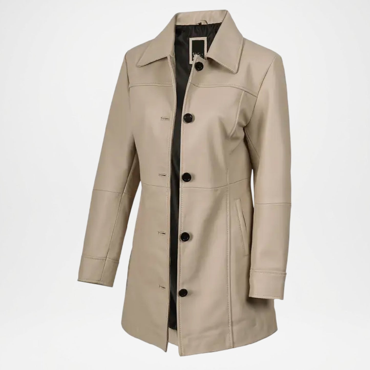 Biege Lambskin Leather Car Coat for Women
