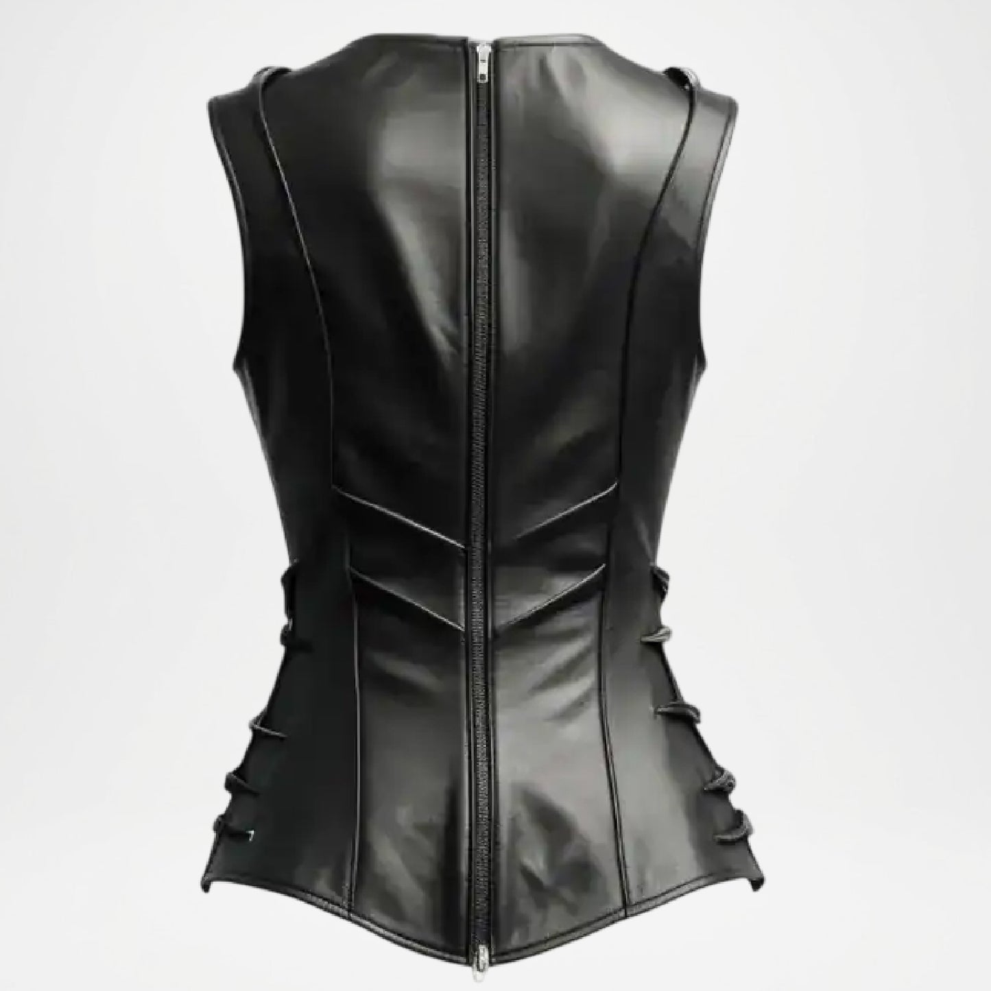 Black Leather Biker Vest for Women