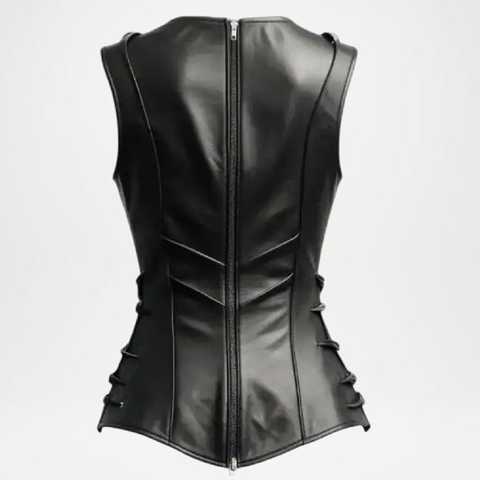 Black Leather Biker Vest for Women