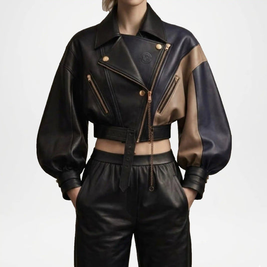 Cropped Leather Moto Jacket Women's | Chic Biker Style